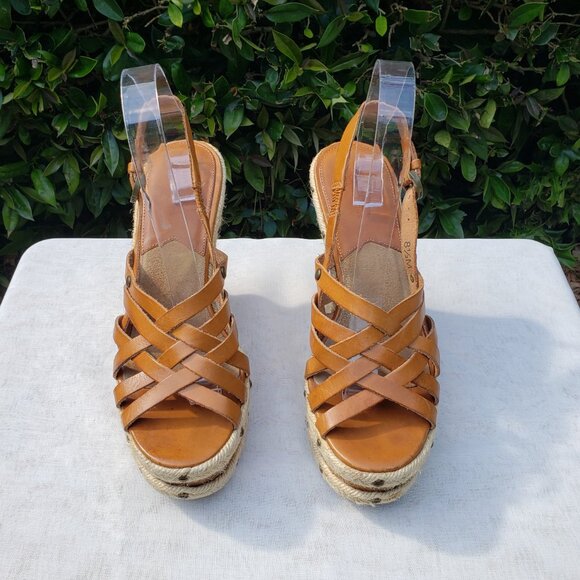 MICHAEL KORS | Tan Leather Slingback Wedge Heels - Picture 3 of 13